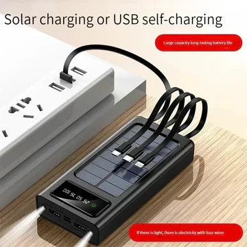 Solar Panel Power Bank, 10000 MAH 100% Transparent LED Power Bank, 2 Led Lights Fast Mobile Charging
