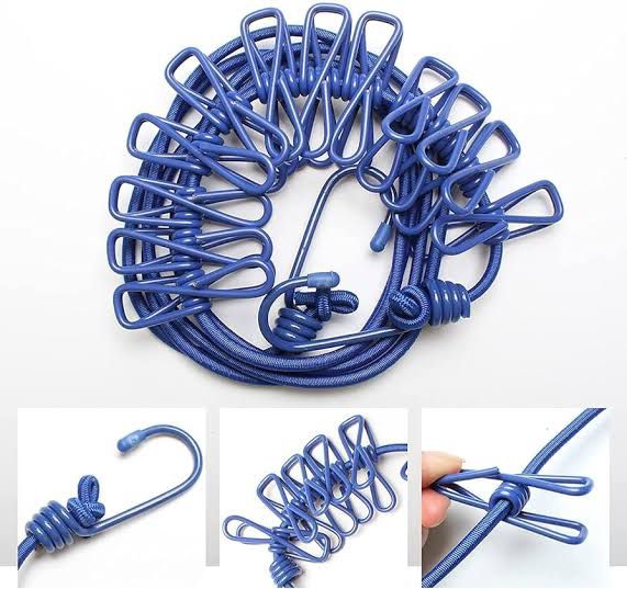Portable Elastic Clothesline Rope with Clips