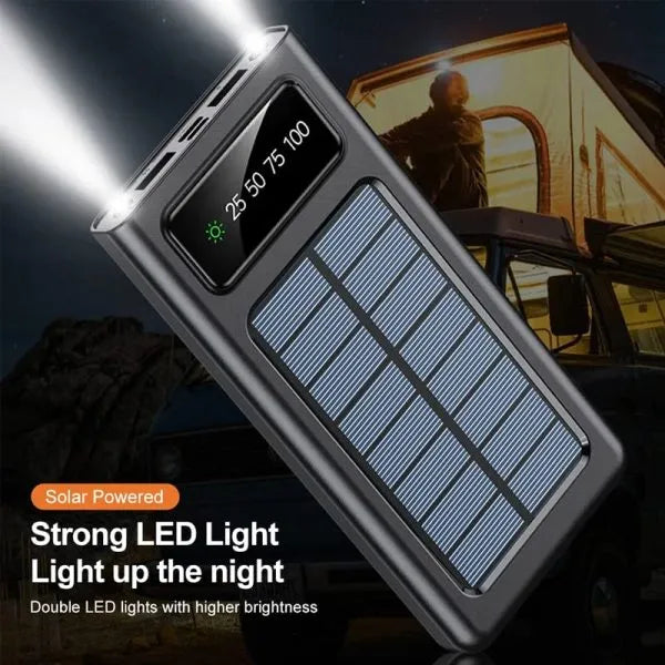 Solar Panel Power Bank, 10000 MAH 100% Transparent LED Power Bank, 2 Led Lights Fast Mobile Charging