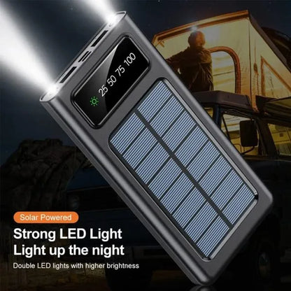 Solar Panel Power Bank, 10000 MAH 100% Transparent LED Power Bank, 2 Led Lights Fast Mobile Charging