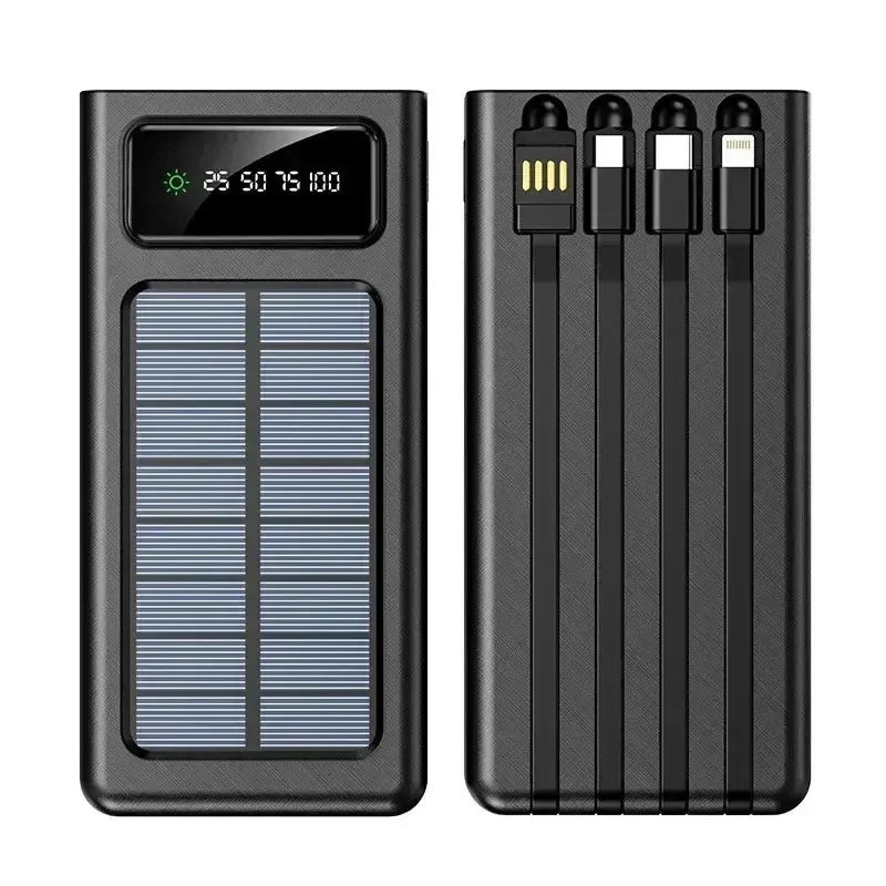 Solar Panel Power Bank, 10000 MAH 100% Transparent LED Power Bank, 2 Led Lights Fast Mobile Charging